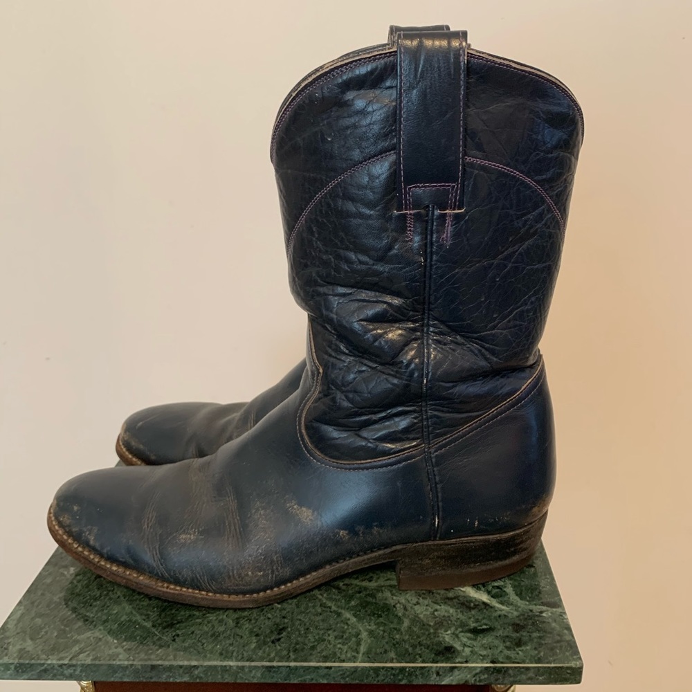 Vintage Cristobal Romero Navy Stockman Boots 9.5